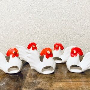Lego Bone China White Rooster Napkin Rings Set of 5 Country Kitchen Farmhouse